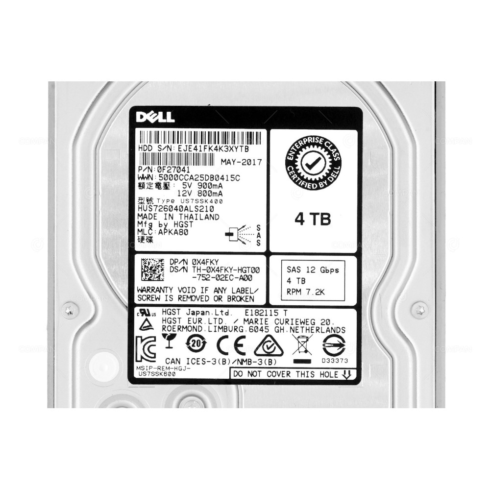 X4FKY DELL HDD 4TB 7.2K SAS 12G 3.5" LFF